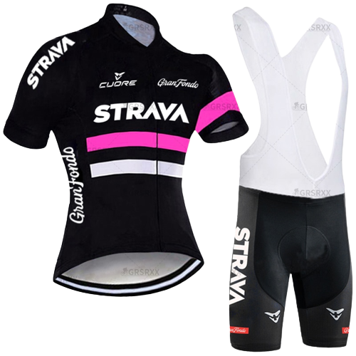 Conjunto de Ciclismo Feminino Strava Rosa c Bretelle