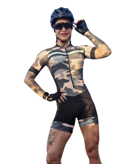 Macaquinho de Ciclismo Feminino Camuflado Camuflado Verde