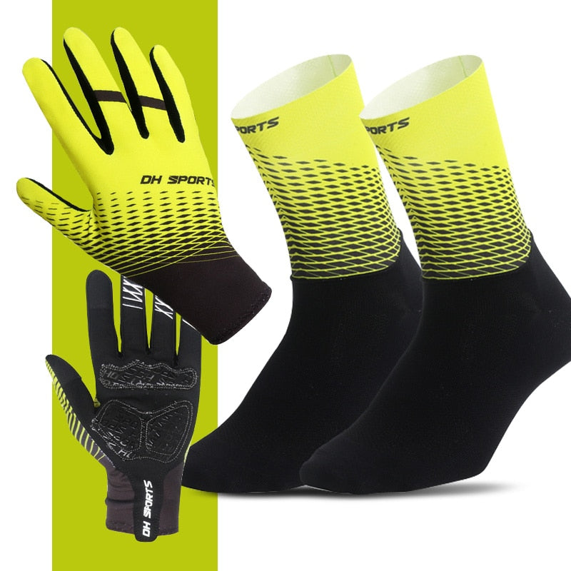 Kit 1 Par de Meias + 1 Par de Luvas Para Ciclismo Mittens