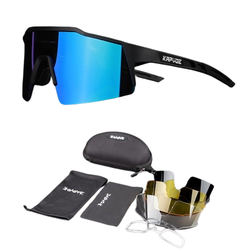 Óculos de Ciclismo & Corrida UV400 com 4 Lentes Polarizadas Kapvoe Preto 4