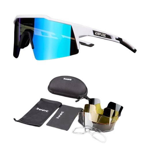 Óculos de Ciclismo & Corrida UV400 com 4 Lentes Polarizadas Kapvoe Branco 4
