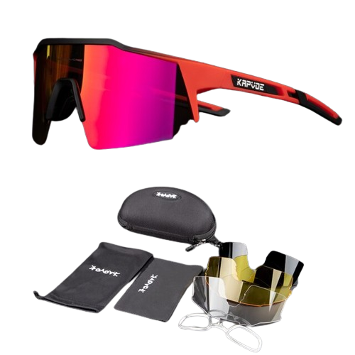 Óculos de Ciclismo & Corrida UV400 com 4 Lentes Polarizadas Kapvoe Vermelho 4