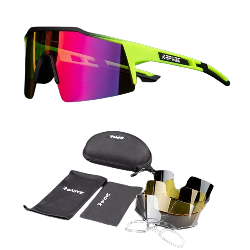 Óculos de Ciclismo & Corrida UV400 com 4 Lentes Polarizadas Kapvoe Verde 4