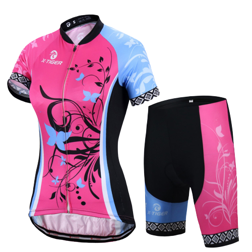 Conjunto Roupa de Ciclismo Feminino TIGER Rosa com Azul