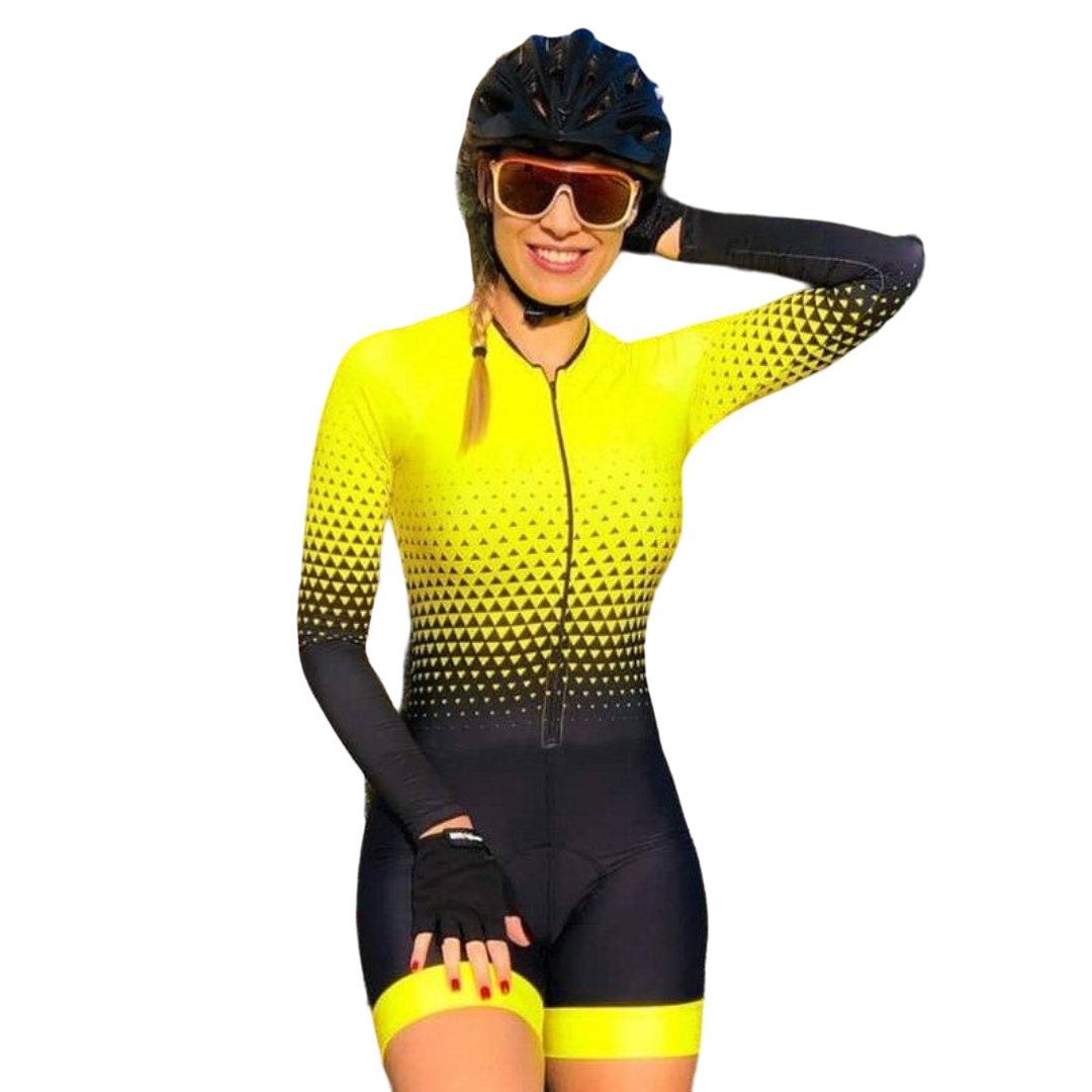Macaquinho de Ciclismo Feminino Triathlon Amarelo