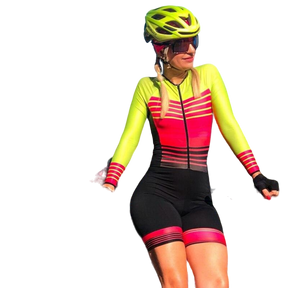 Macaquinho de Ciclismo Feminino Triathlon Amarelo com Rosa