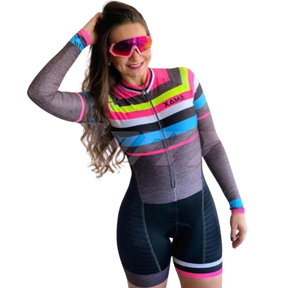 Macaquinho de Ciclismo Feminino Manga Longa ProFit Femme Colorido