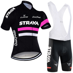 Conjunto de Ciclismo Feminino Strava Rosa c Bretelle