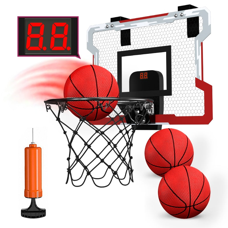 Tabela de Cesta de Basquete com Marcador de Pontos + 3 Bolas Inclusas Vermelho