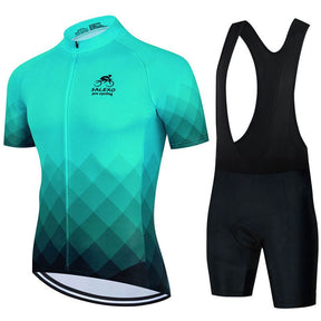 Camisa e Bermuda Bretelle de Ciclismo Gel 19D Verde Água