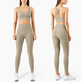 Conjunto Fitness Legging Sem Costura Quick Dry Cinza