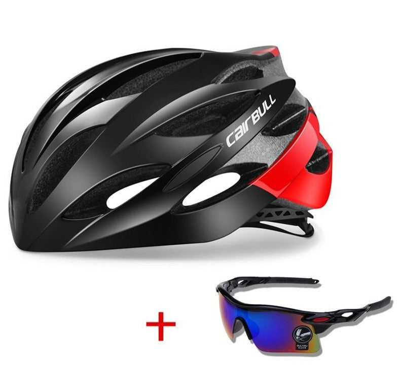 Capacete Ultraleve CAIRBULL + Brinde Óculos de Ciclismo Preto Vermelho + Óculos