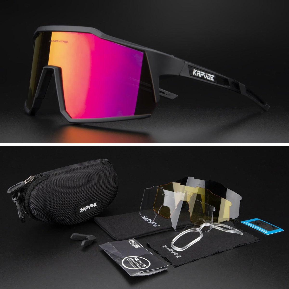 Óculos de Ciclismo Goggles com 4 Lentes Polarizadas Preto com Vermelho 4 Lentes