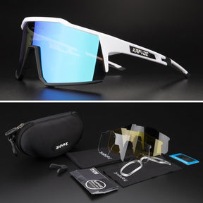 Óculos de Ciclismo Goggles com 4 Lentes Polarizadas Branco 4 Lentes