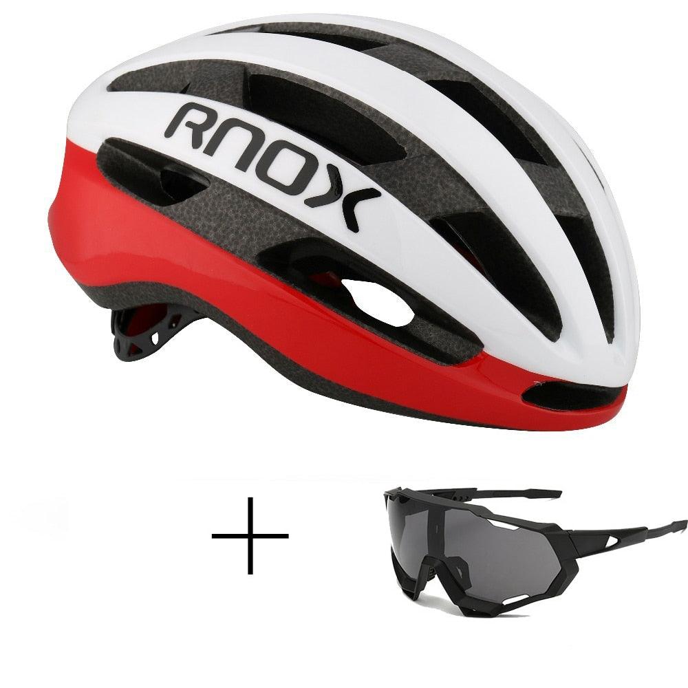 Capacete RNOX Ultralight com Óculos Polarizados Branco Vermelho