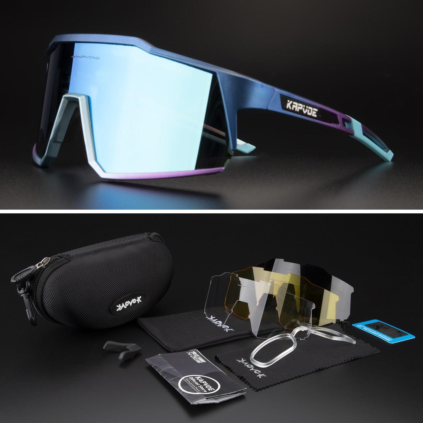 Óculos de Ciclismo Goggles com 4 Lentes Polarizadas Azul Metálico 4 Lentes