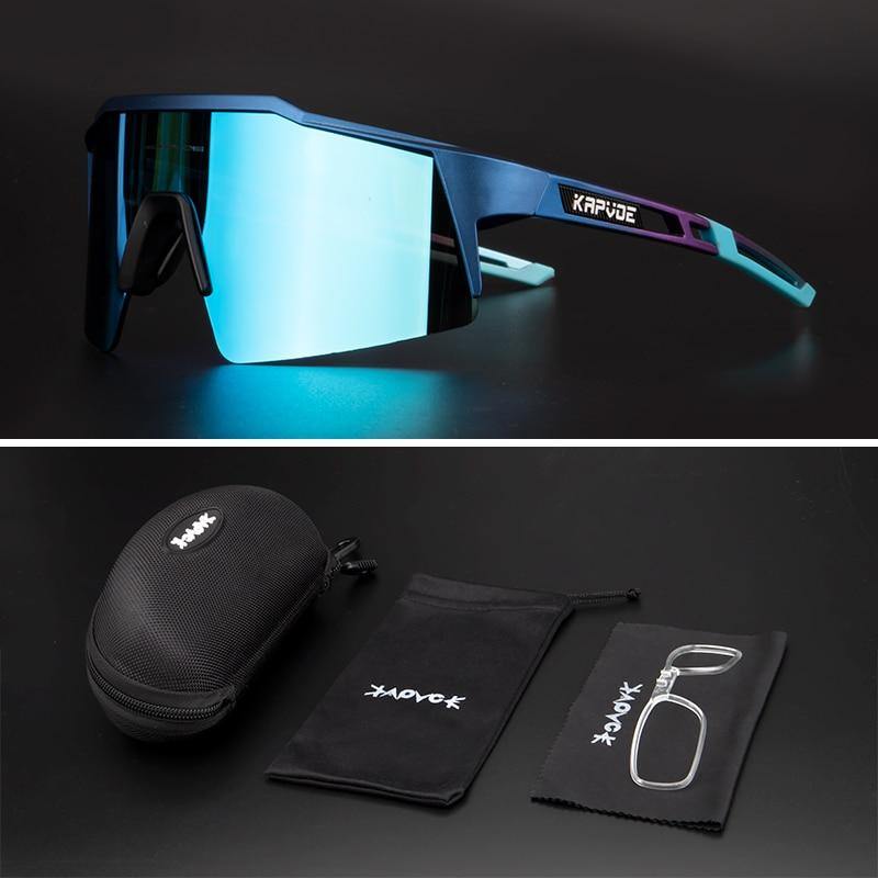 Óculos de Ciclismo & Corrida UV400 Slide Kapvoe com 3 Lentes Inclusas Azul