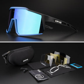 Óculos de Ciclismo Goggles com 4 Lentes Polarizadas Azul com Preto 4 Lentes