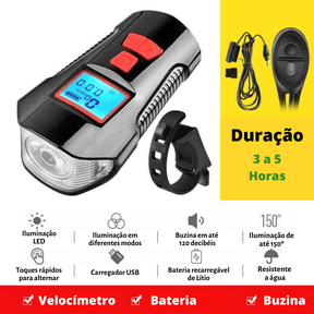 Velocímetro Para Bicicleta Com Lanterna e Buzina (À Prova D'água) Vermelho